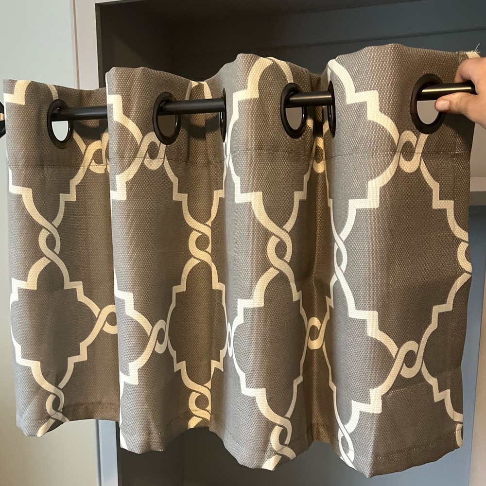 Gray and Cream Patterned Curtain Panel— 2 Sets
